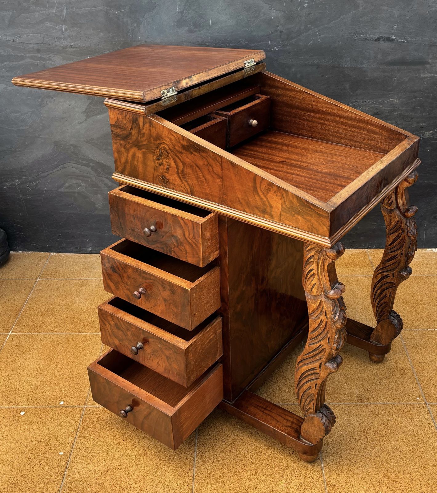 English Regency Revival Burr Walnut Davenport Desk, Early 20th Century photo buy