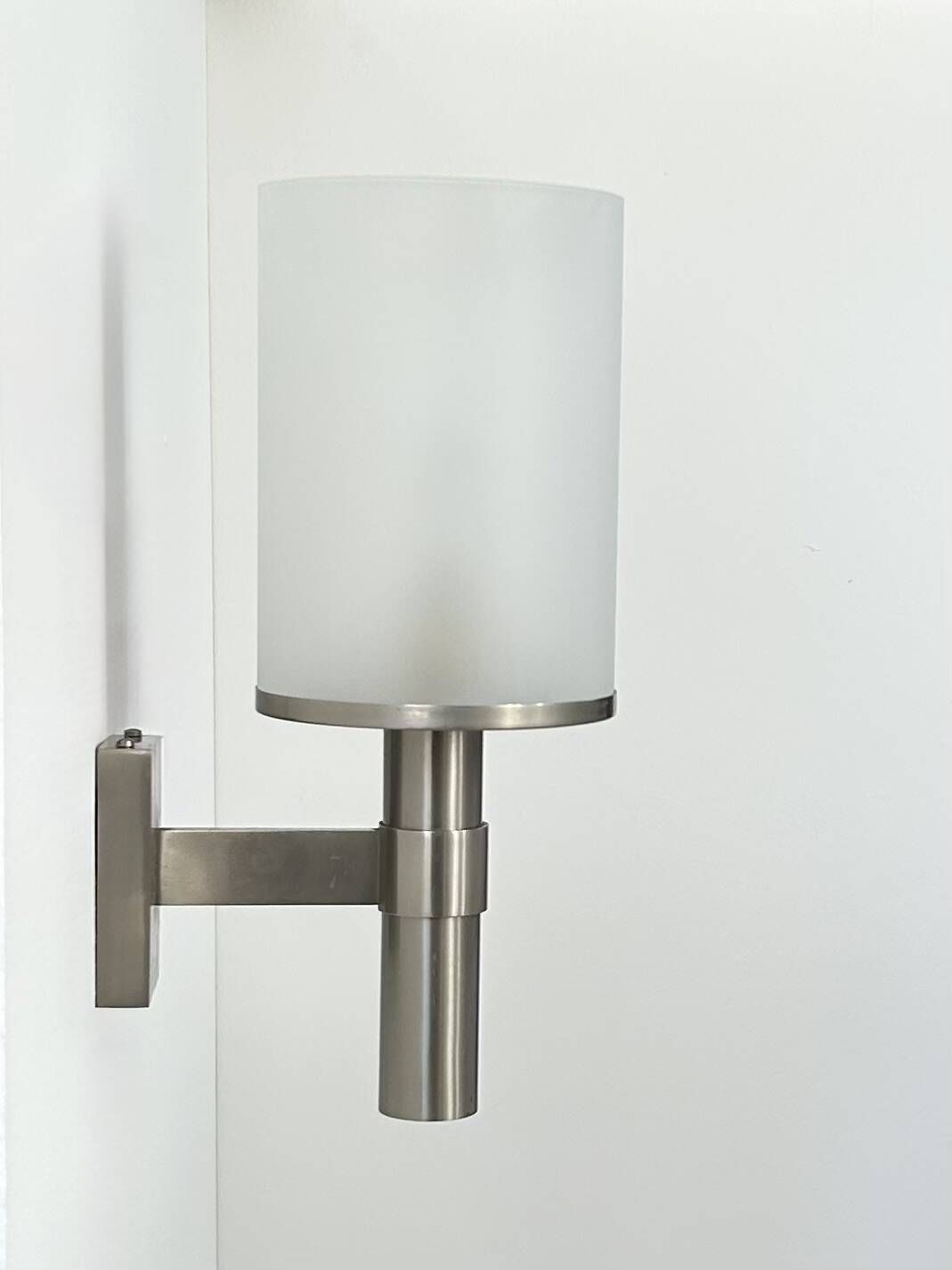 Perzel Wall Light, Model 1141 Bis, Metal And Opaline Glass, France, 1960 photo for sale