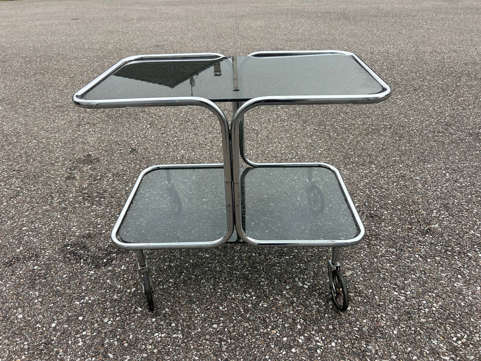 Serving Bar Cart In Chrome And Smoked Glass, 1970s photo for sale