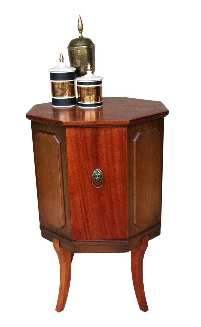 photo vinterior Mid Century Cellarette Drinks Cabinet, Mahogany Gin Liquor Cupboard, Octagonal, Vintage Bar