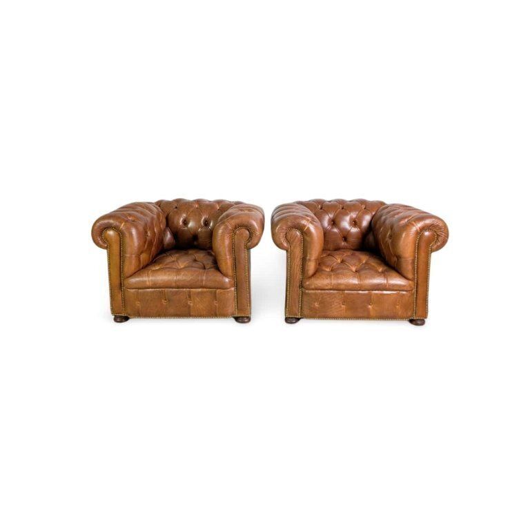 2x Original Handmade Chesterfield Armchairs England 1920 Antique