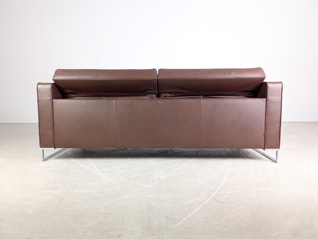 Original Ligne Roset Two Seater Sofa, Designer Couch, Urbani Leather, Brown photo vintage
