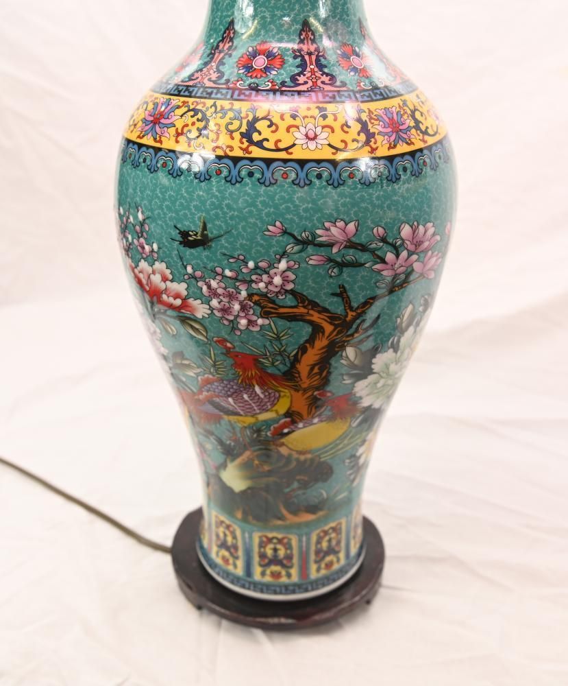 Pair Chinese Porcelain Table Lamps Famille Vert Shades photo furniture