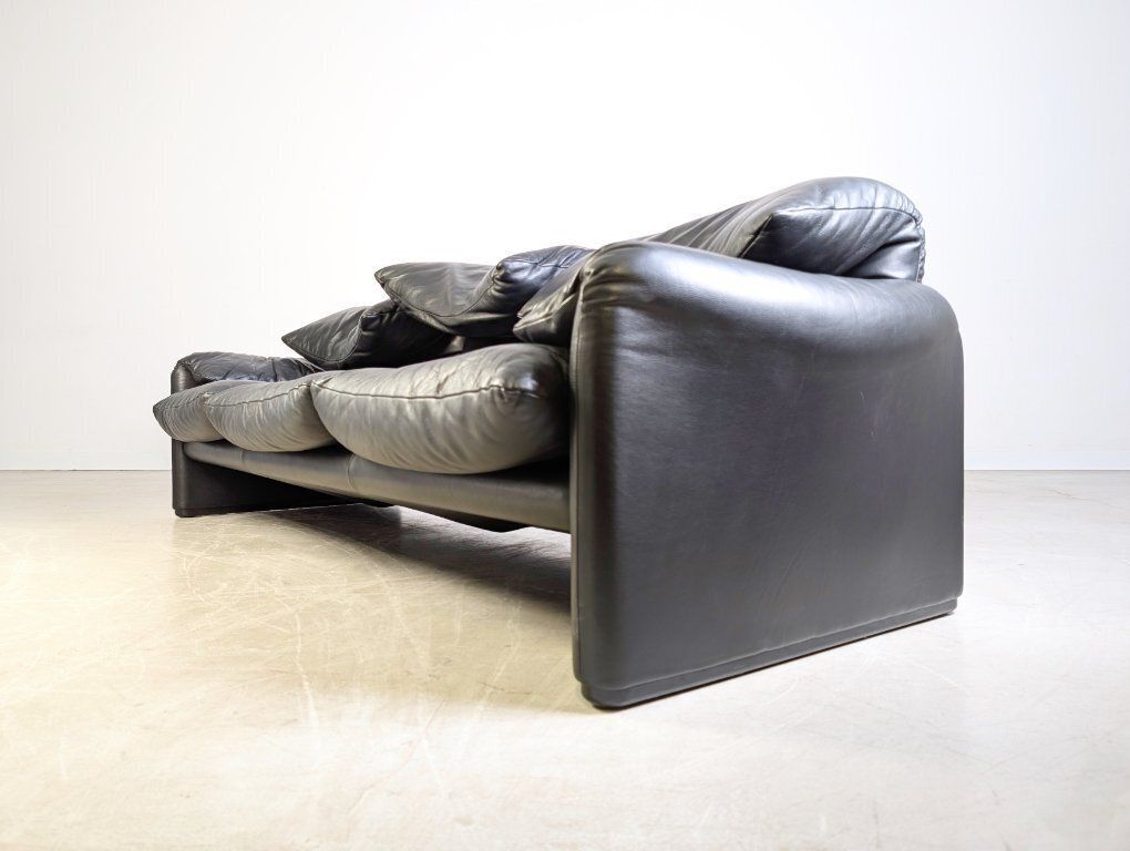 Cassina Maralunga Sofa Vintage Couch Vico Magistretti Leder Schwarz photo vintage