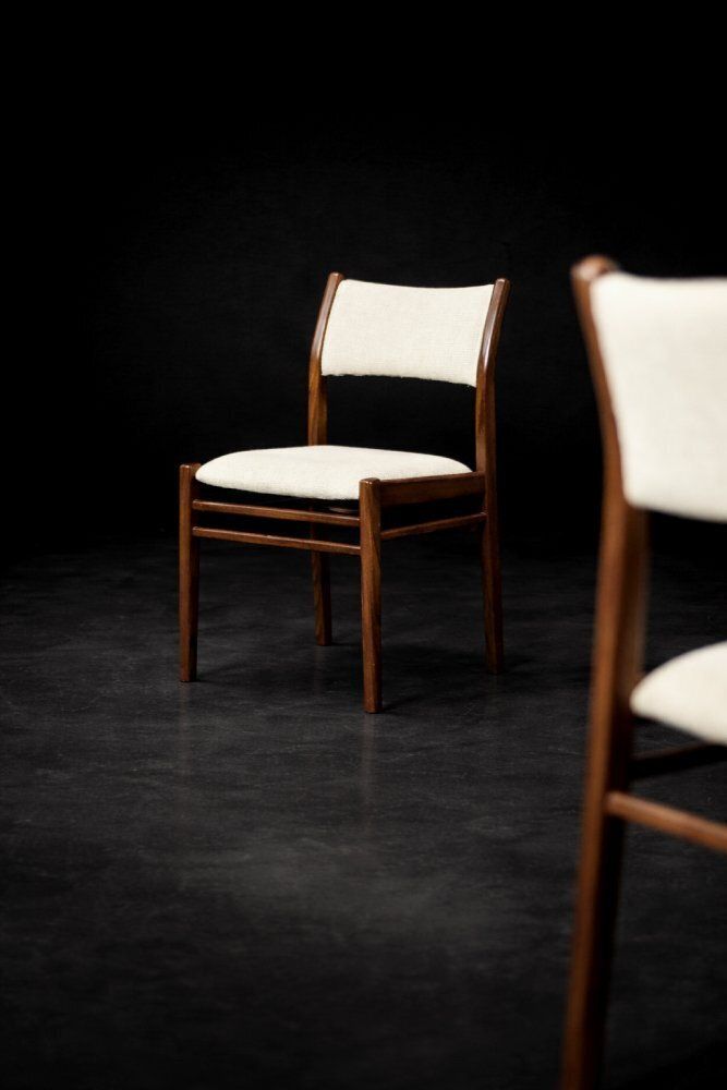 Mid Century Modern Danish Teak And Beige Fabric Chairs, 1960s, Set Of 4 photo vinterior