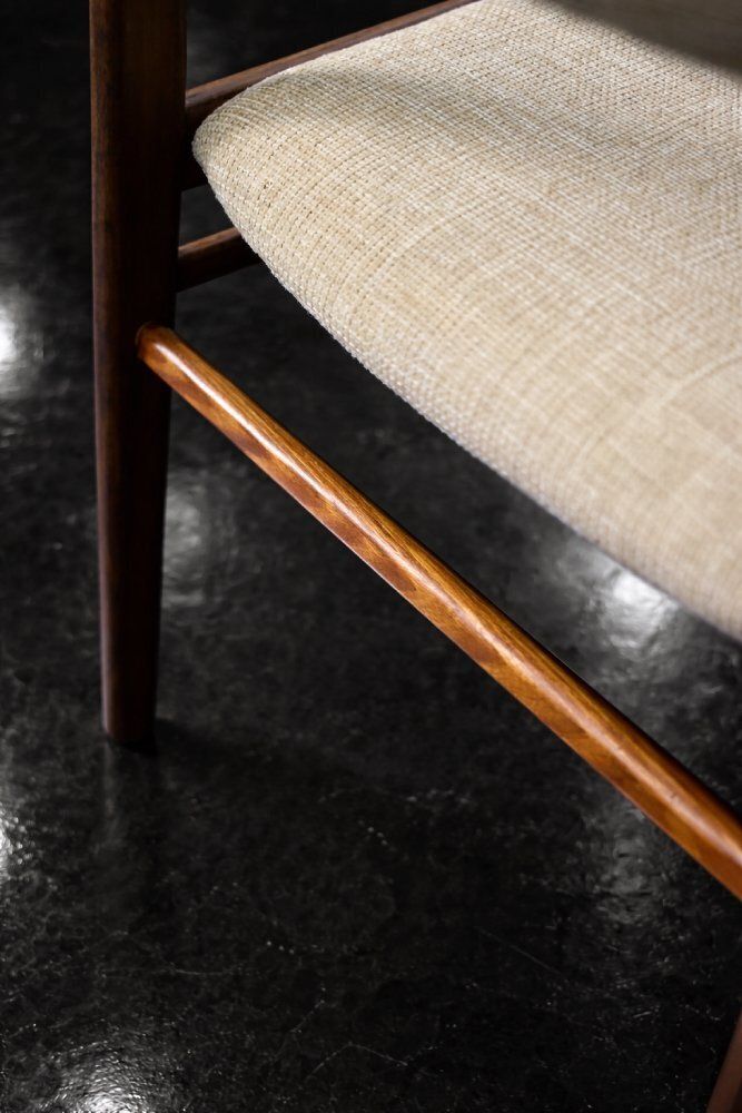 photo furniture Mid Century Modern Danish Teak And Beige Fabric Chairs, 1960s, Set Of 4