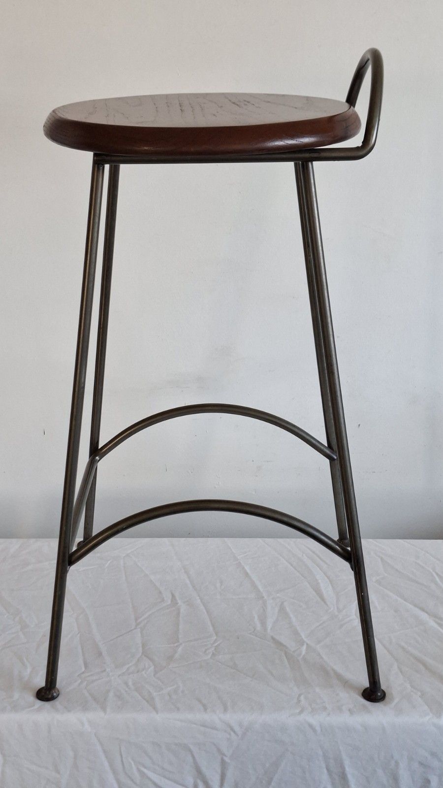 Crate & Barrel Tubular Steel Bar Stool Wood Seat Vintage photo for sale