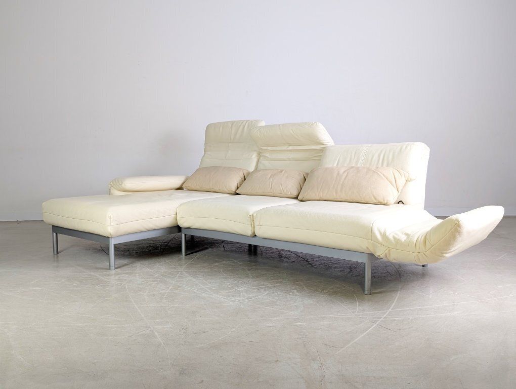 Original Rolf Benz Plura Corner Sofa, Light Beige Leather, Cream Design photo vintage