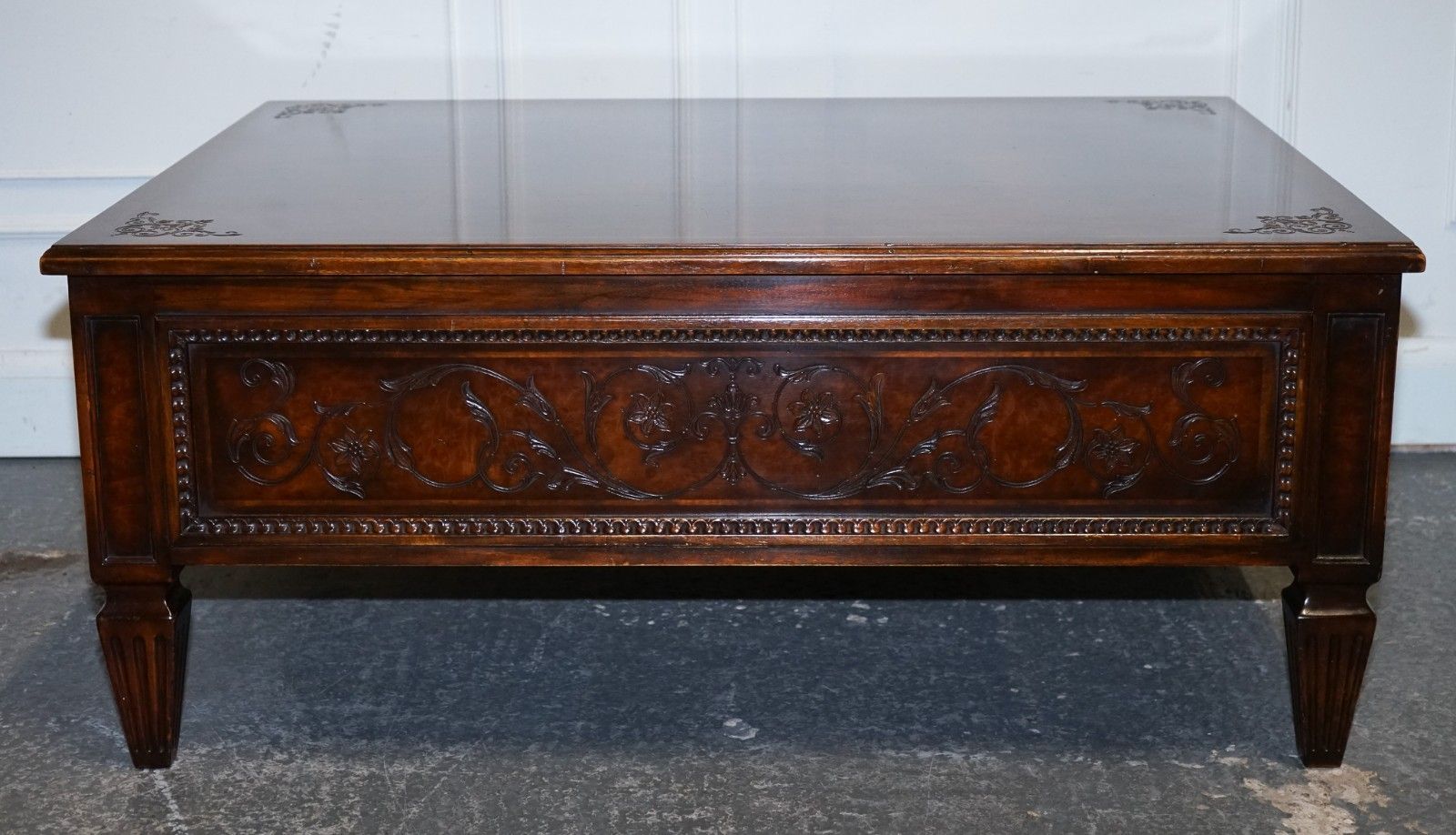 Stunning American Theodore Alexander Coffee Table Two Drawers & Butler Trays photo for sale