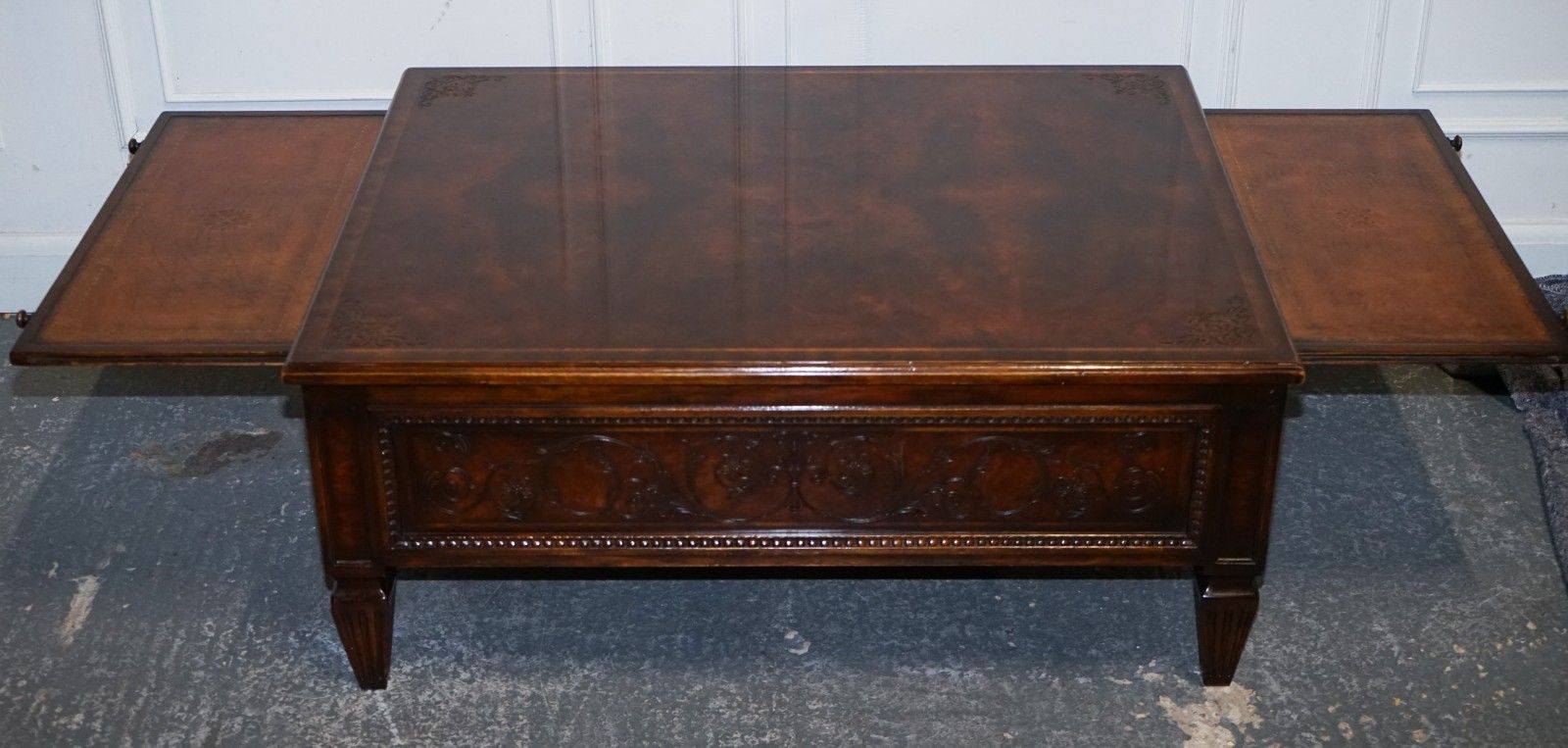 photo for sale Stunning American Theodore Alexander Coffee Table Two Drawers & Butler Trays