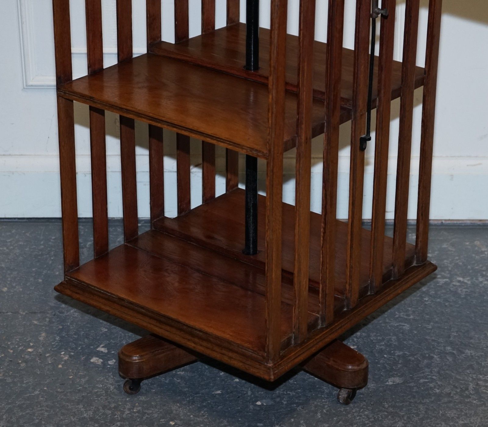 Antique Substantial Oak Revolving Bookcase With Folding Reading Stand photo Furniture