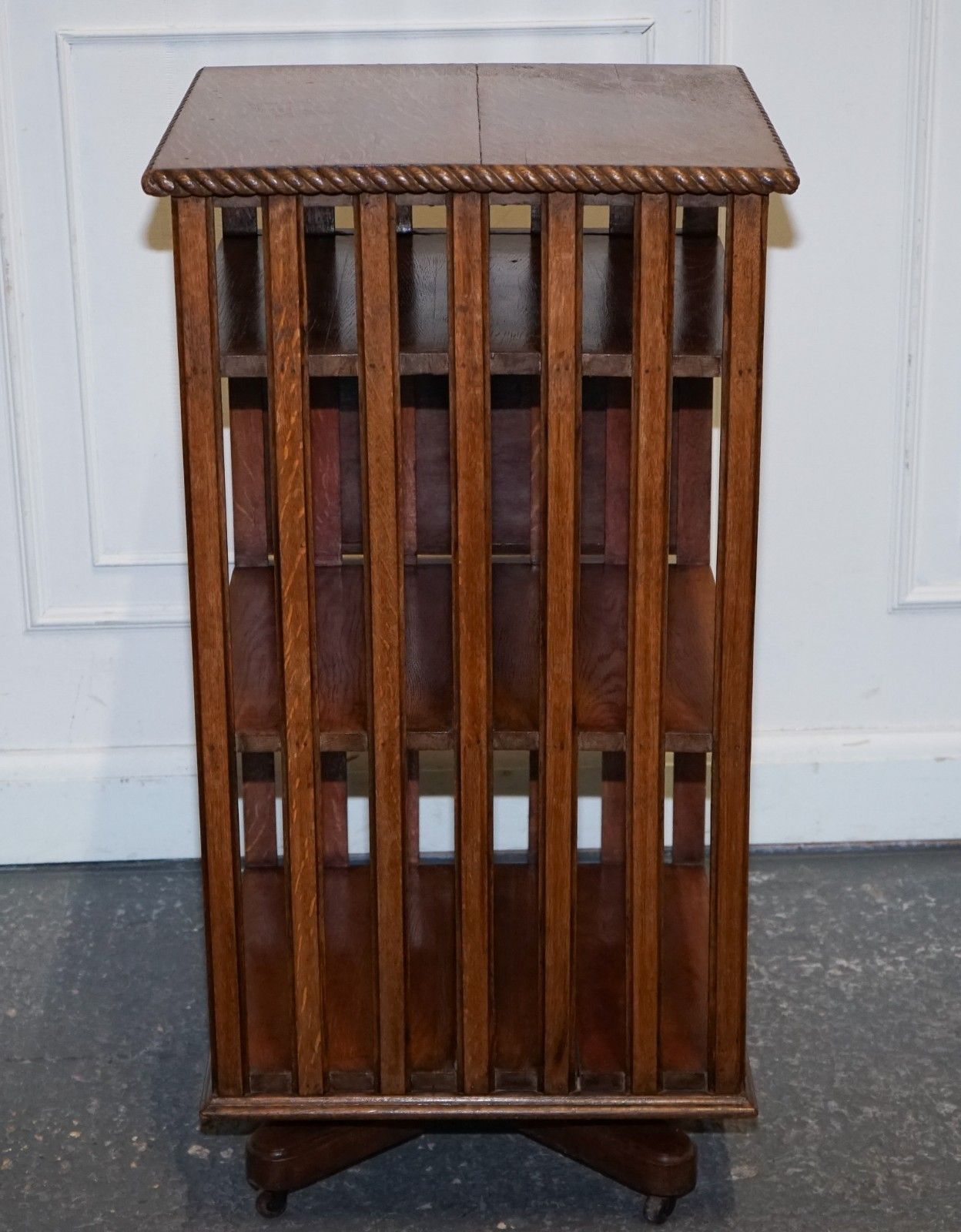 photo for sale Antique Substantial Oak Revolving Bookcase With Folding Reading Stand