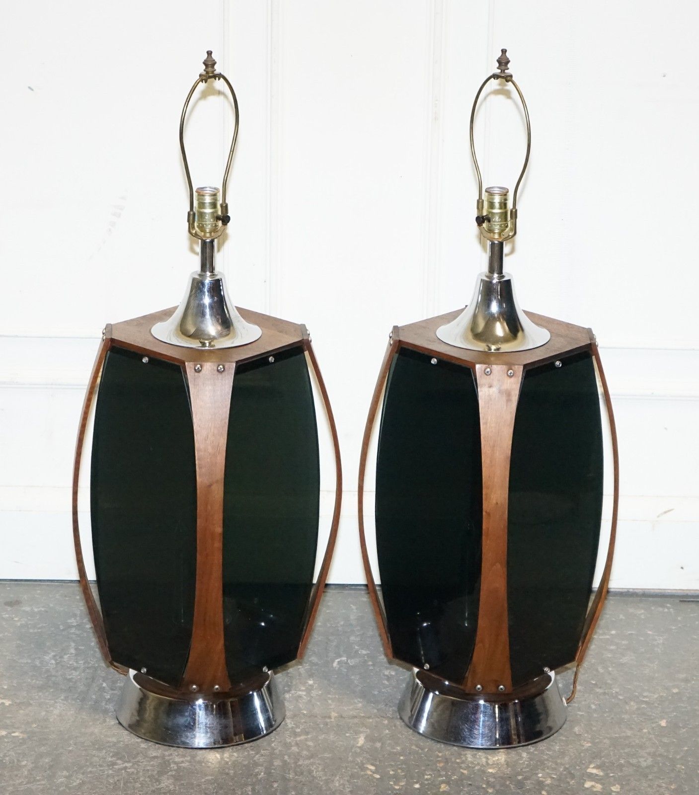 Pair Of Large Modern Danish Acrylic & Teak Mid Century Lamps photo furniture