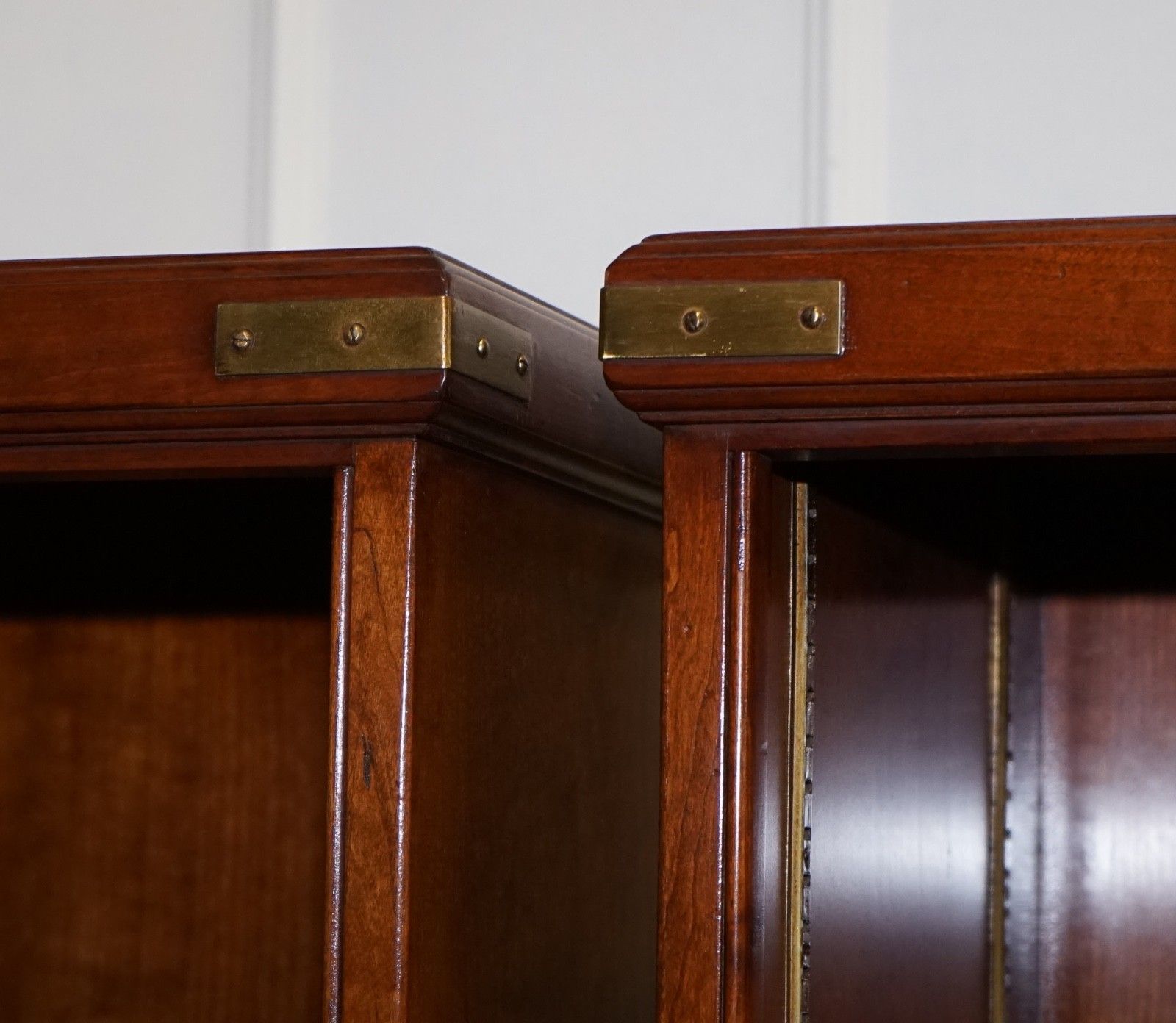 Stunning Pair Of Kennedy Harrods London Military Campaign Open Bookcases photo vintage