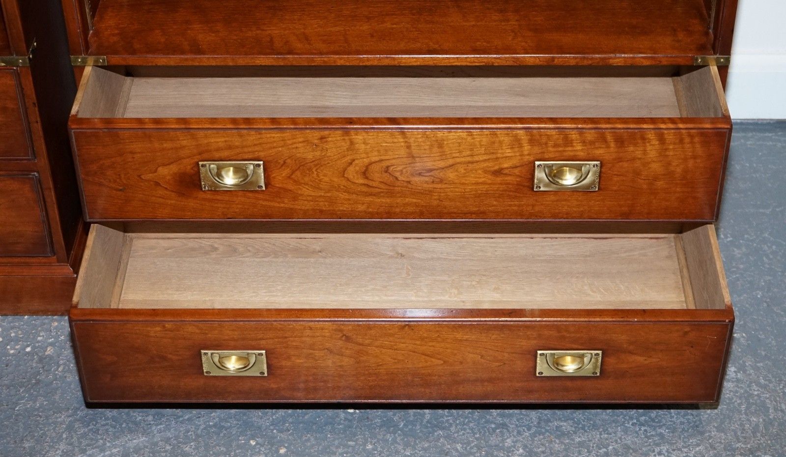 photo buy Stunning Pair Of Kennedy Harrods London Military Campaign Open Bookcases