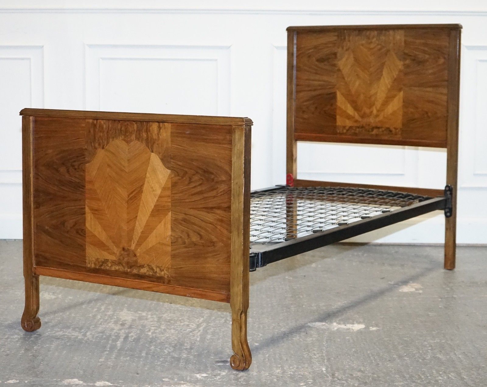 Art Deco Burr Walnut Decorative Inlaid Panels Single Bed (2/2) photo for sale