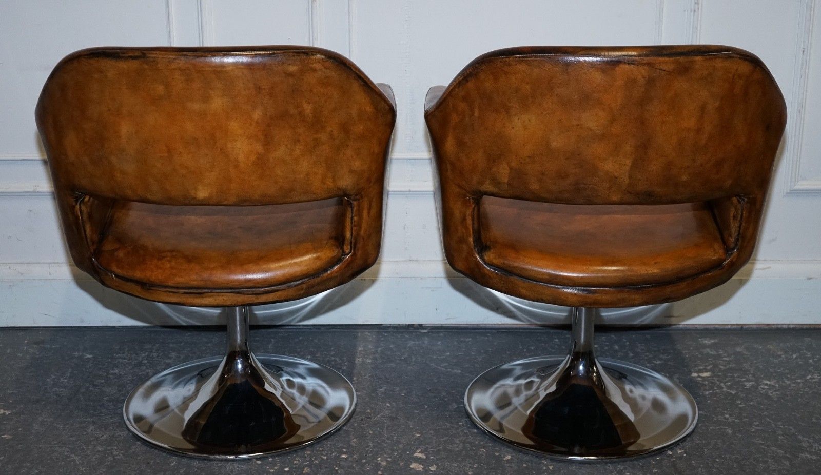 Furniture Set Of Four Restored Hand Dyed Leather Largo Johanson Design Swivel Armchairs photo