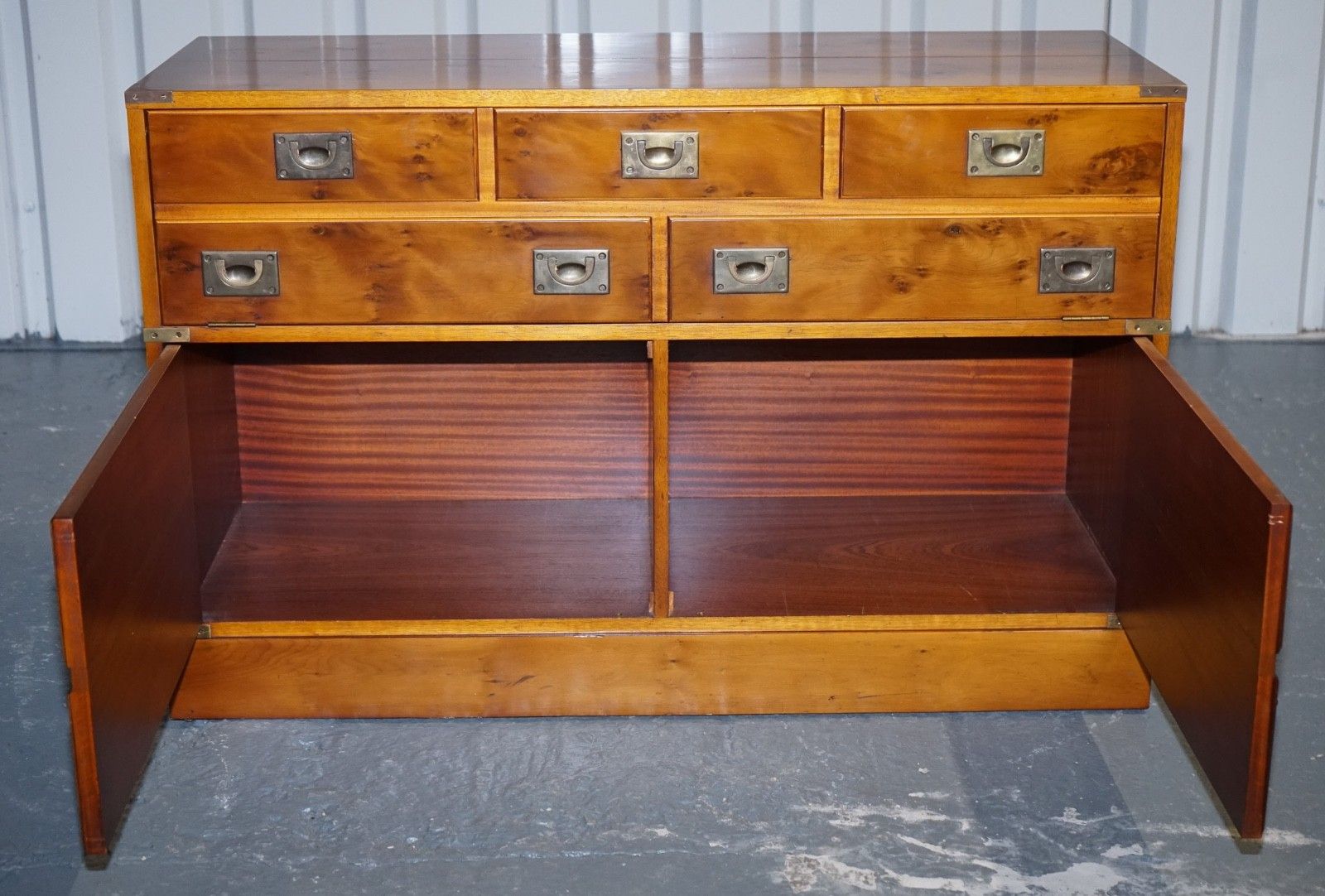 photo vinterior Vintage Record Player Cabinet Hidden Inside Military Campaign Chest Of Drawers
