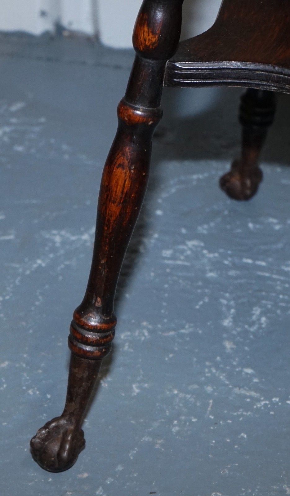 Antique Victorian Tiger Oak Side Table Turned Bobbin Legs With Cast Iron Feet photo buy