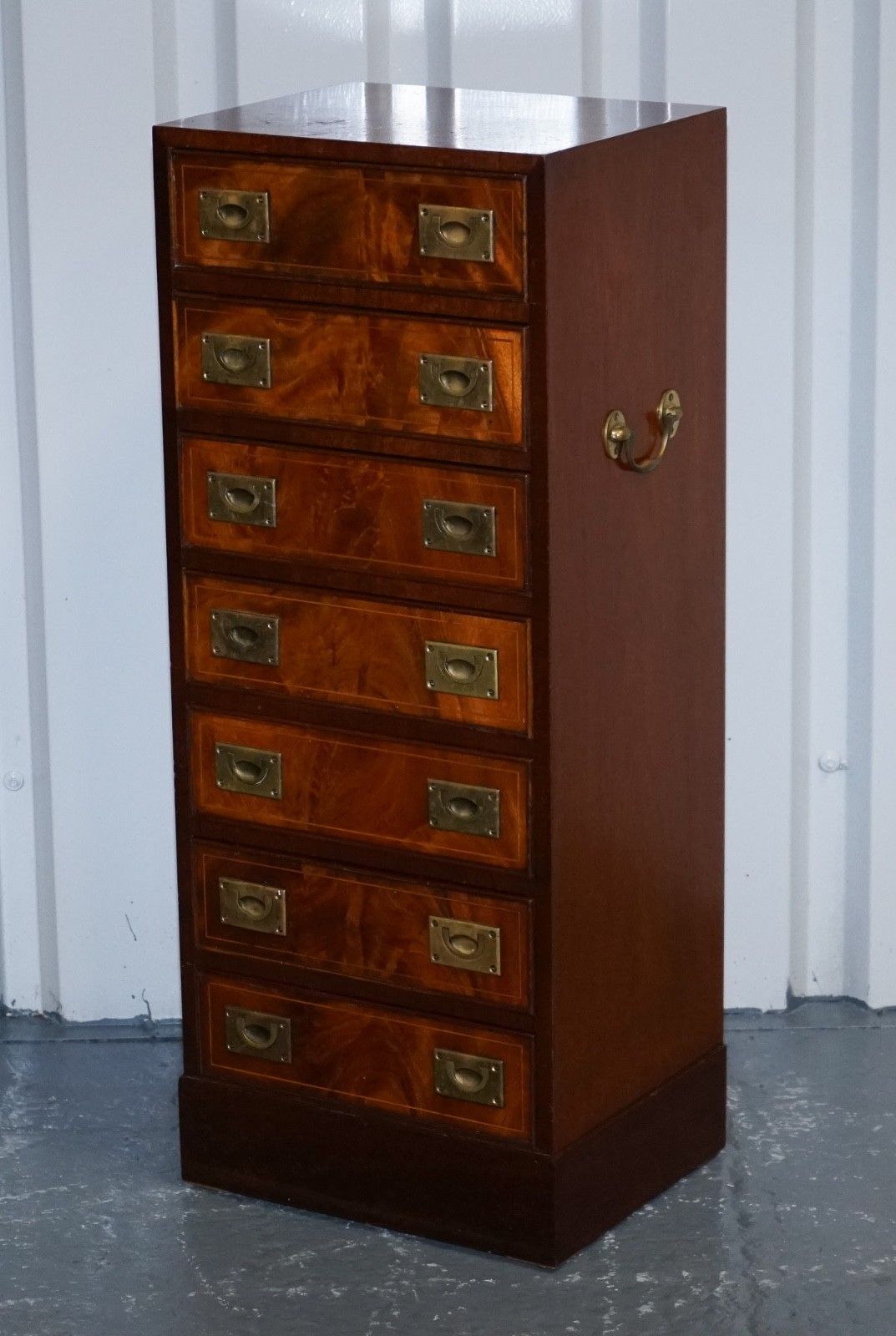 Military Campaign Style Tallboy Tall  Chest Of Drawers Brass Handles photo for sale