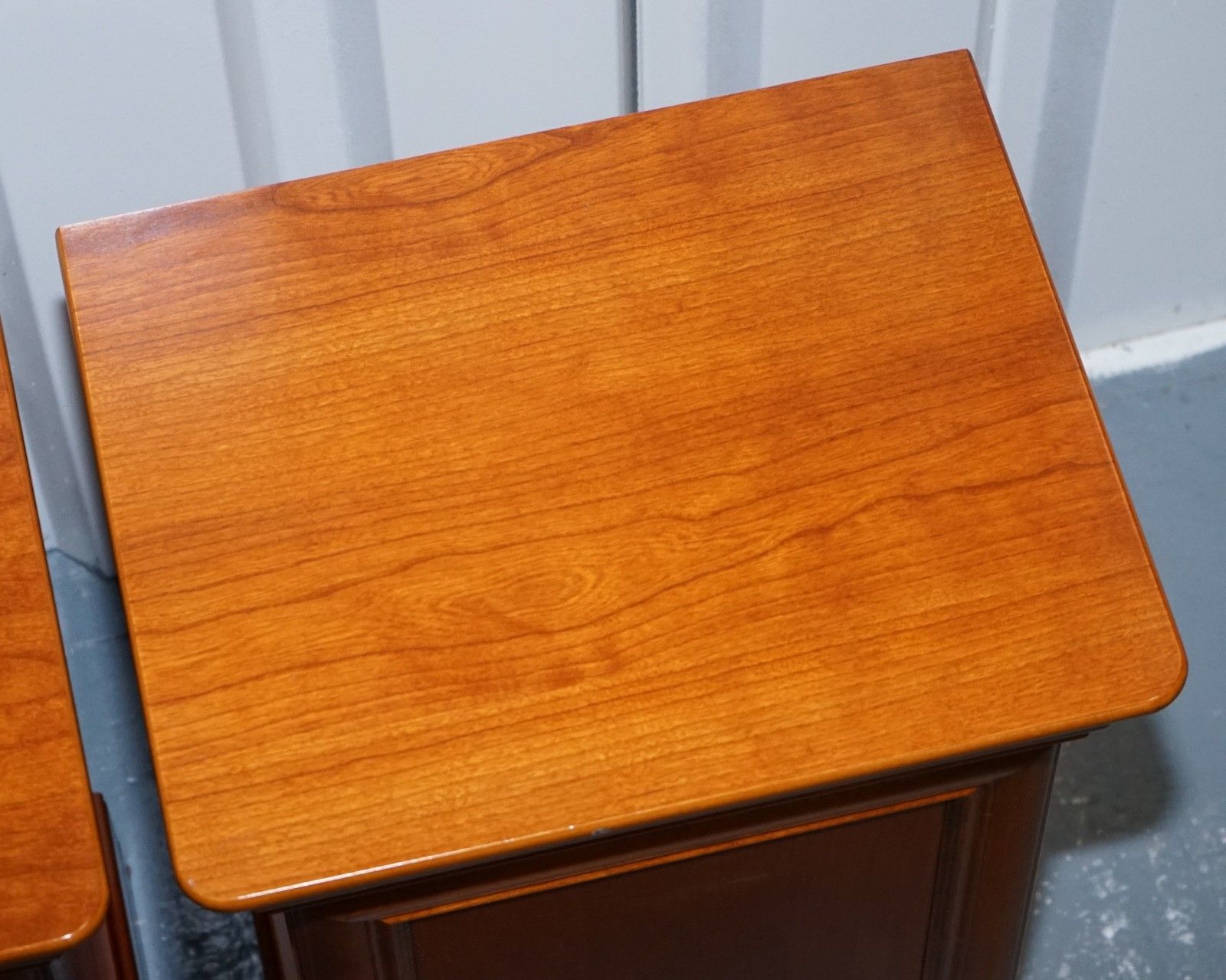 photo vintage Vintage Pair Of Cherry Wood French Style Nightstands Bedside Tables
