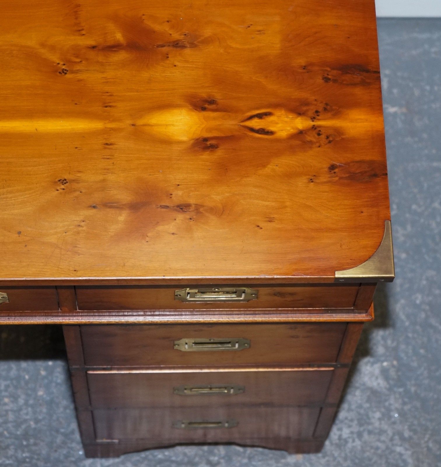 1850.0 Vintage Military Campaign Yew Wood Twin Pedestal Desk photo