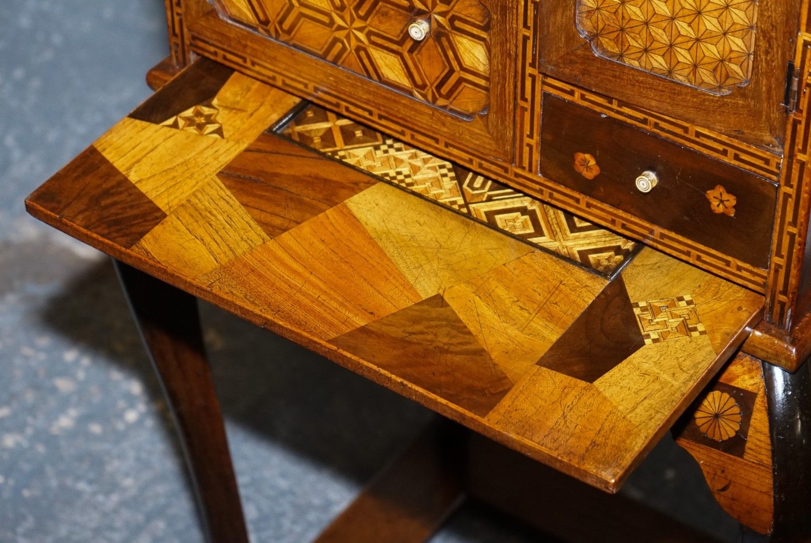 photo buy Antique Circa 1800s Japanese Marquetry Games Table Cabinet On Stand