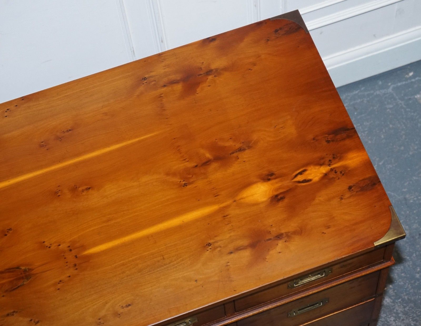 photo buy Vintage Military Campaign Yew Wood Twin Pedestal Desk