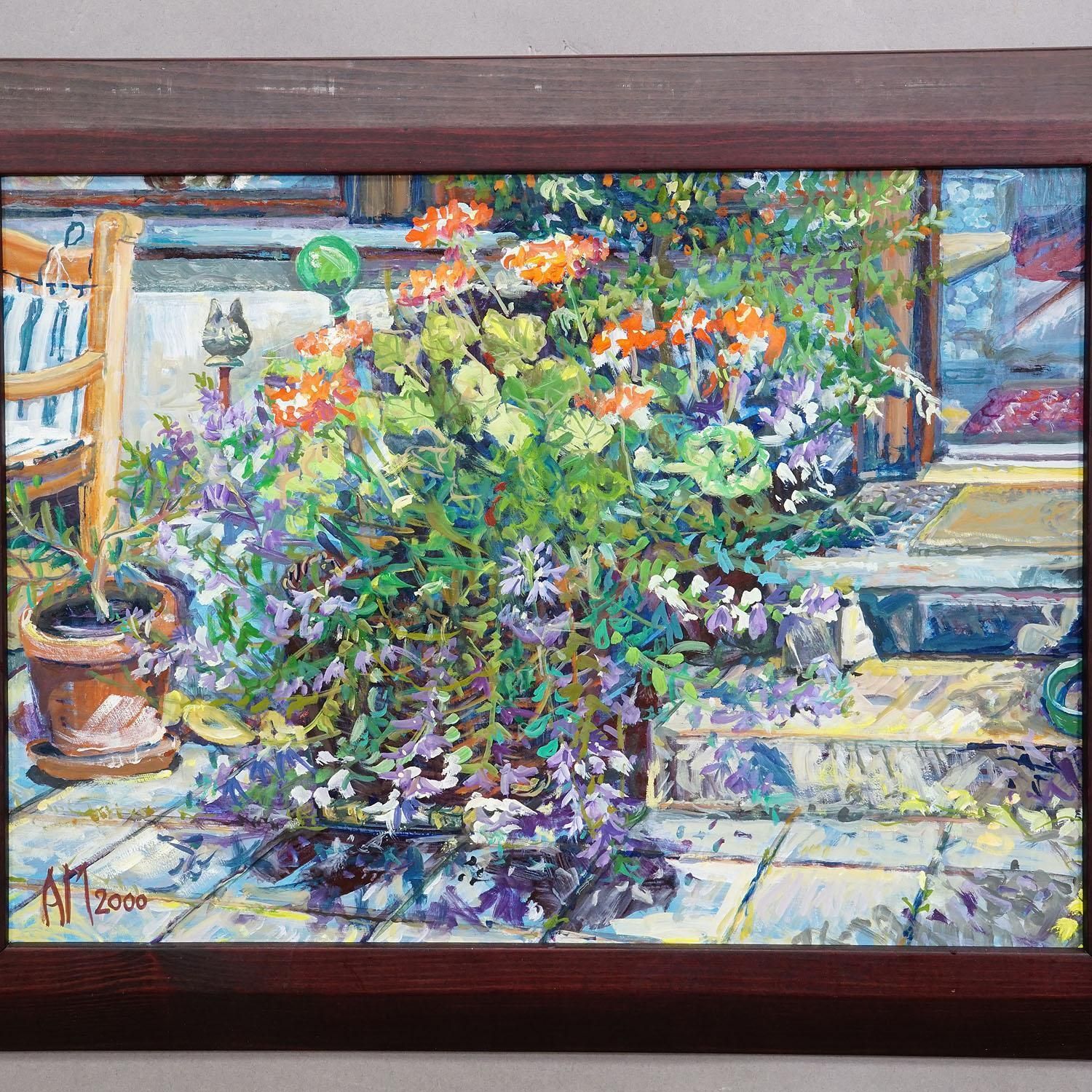Garden Flower Basket, 2000 – Oil Painting By Alexander Michael photo for sale
