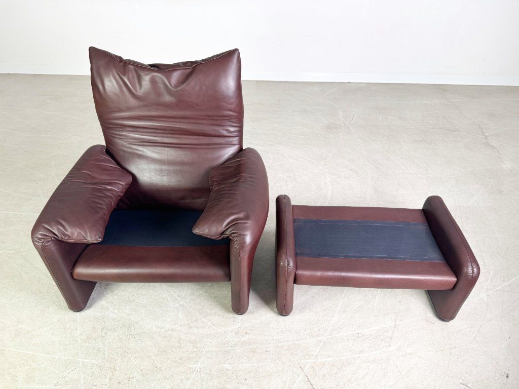 2x Cassina Maralunga Armchair + Ottoman Vico Magistretti Leather Brown photo buy