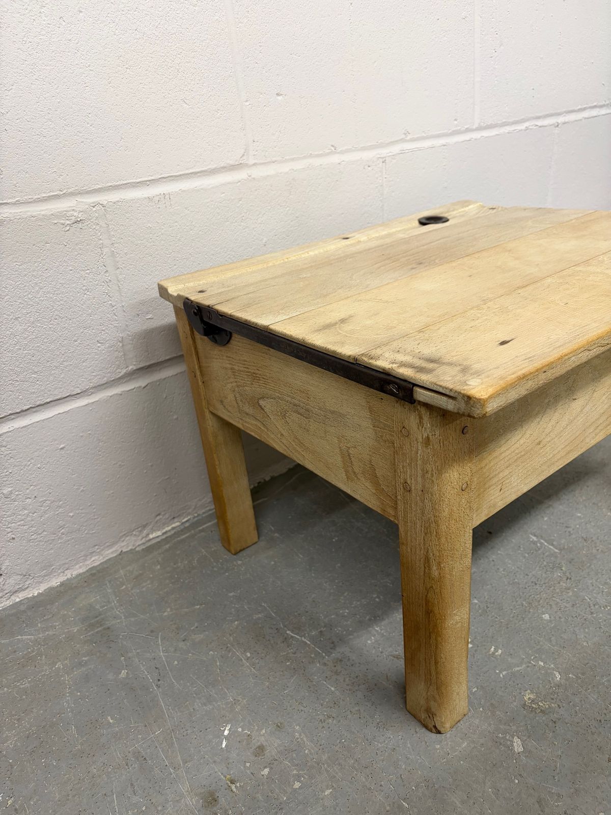 1950's Single Wooden School Desk With Lift Up Lid Modified photo vinterior
