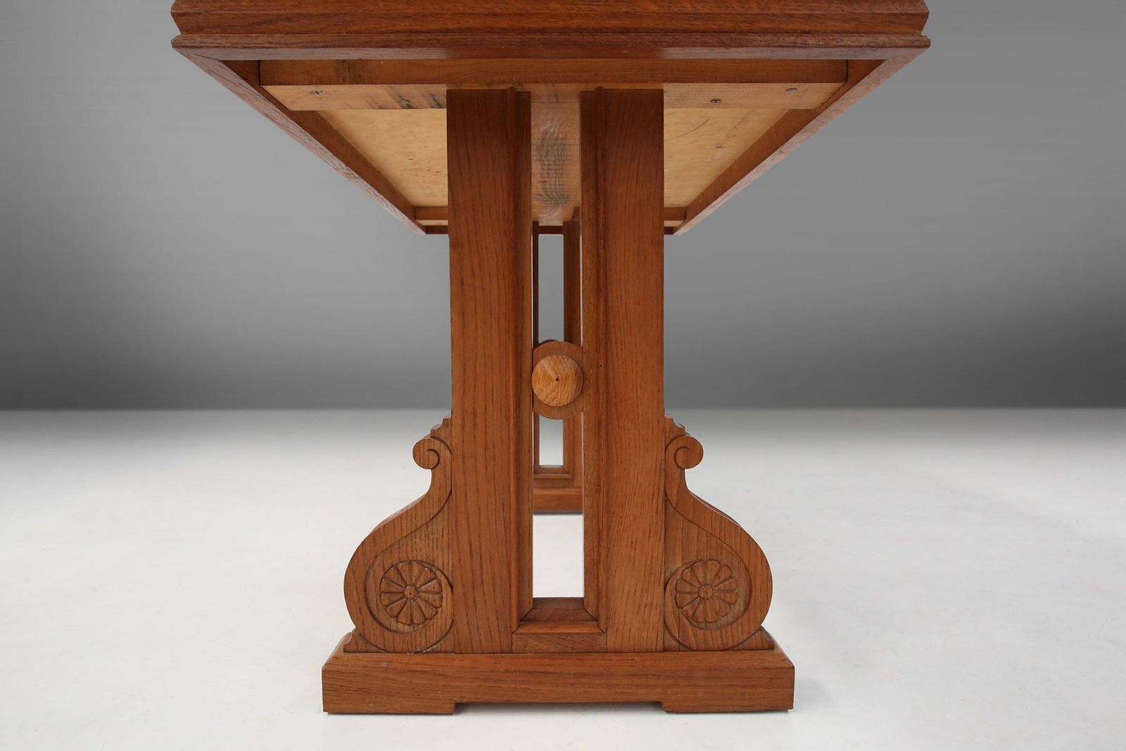 Art Deco Oak Coffee Table With Sculpted Details, Belgium, 1940s photo furniture