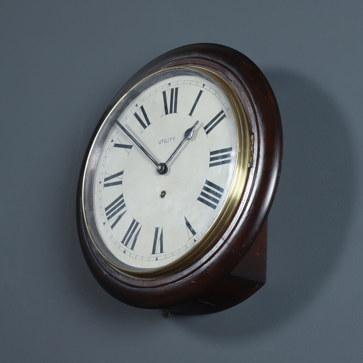 Antique 15½" Mahogany Utility Railway Station / School Round Dial Wall Clock (Timepiece) photo vintage