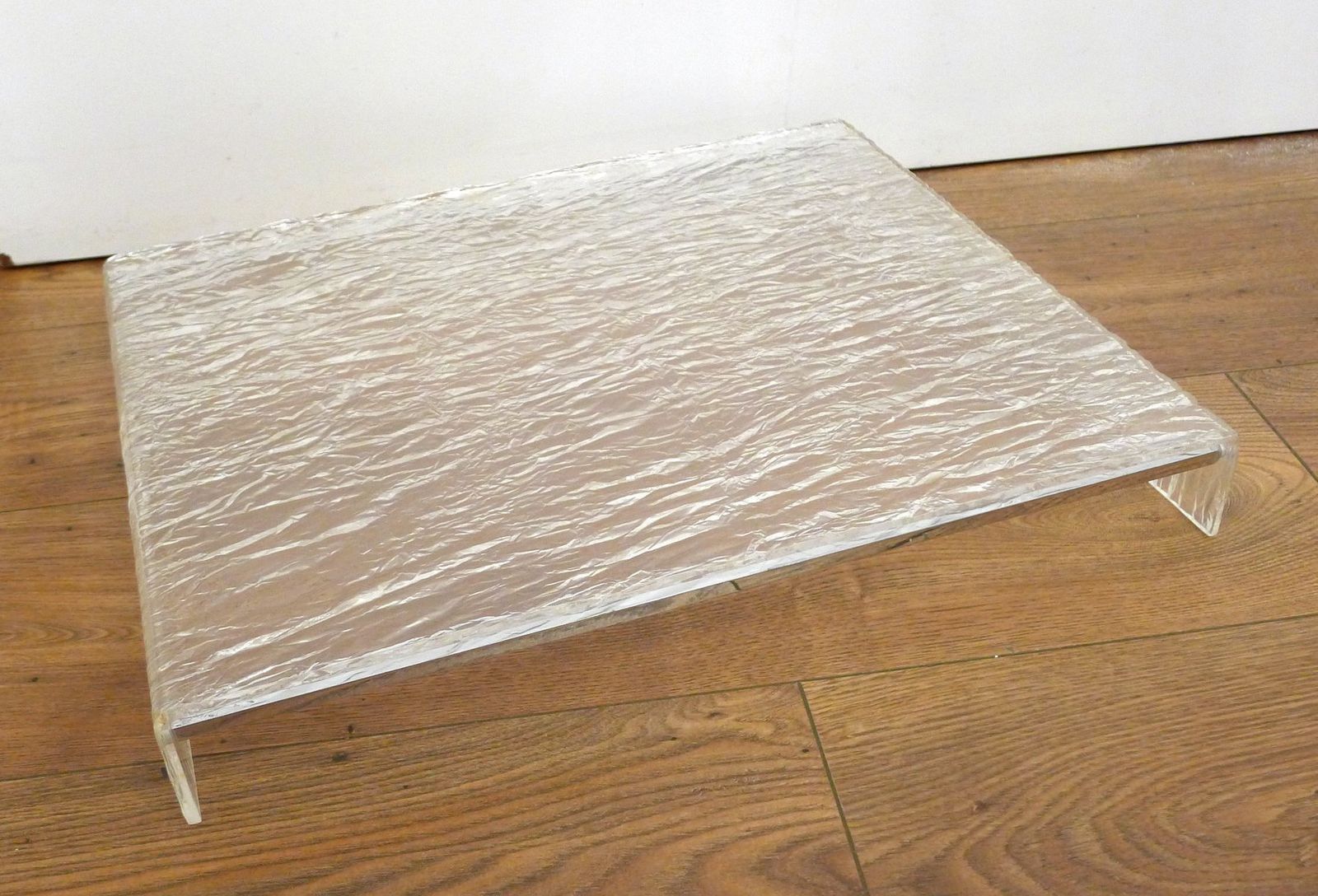 Large Vintage Serving Tray In Frosted Acrylic Glass With Chrome Trim, 1970s photo buy