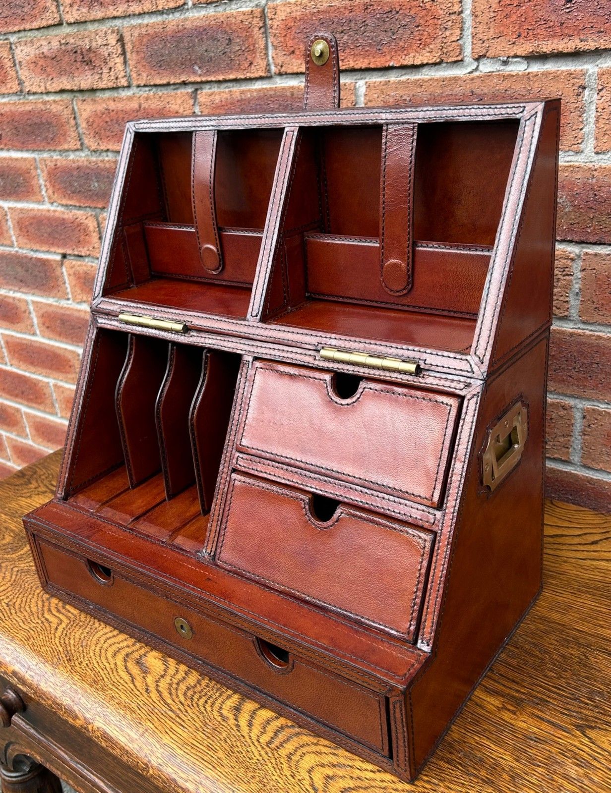 Quality Antique Style Leather Campaign Letter Writing Stationery Slope Box photo 275.0