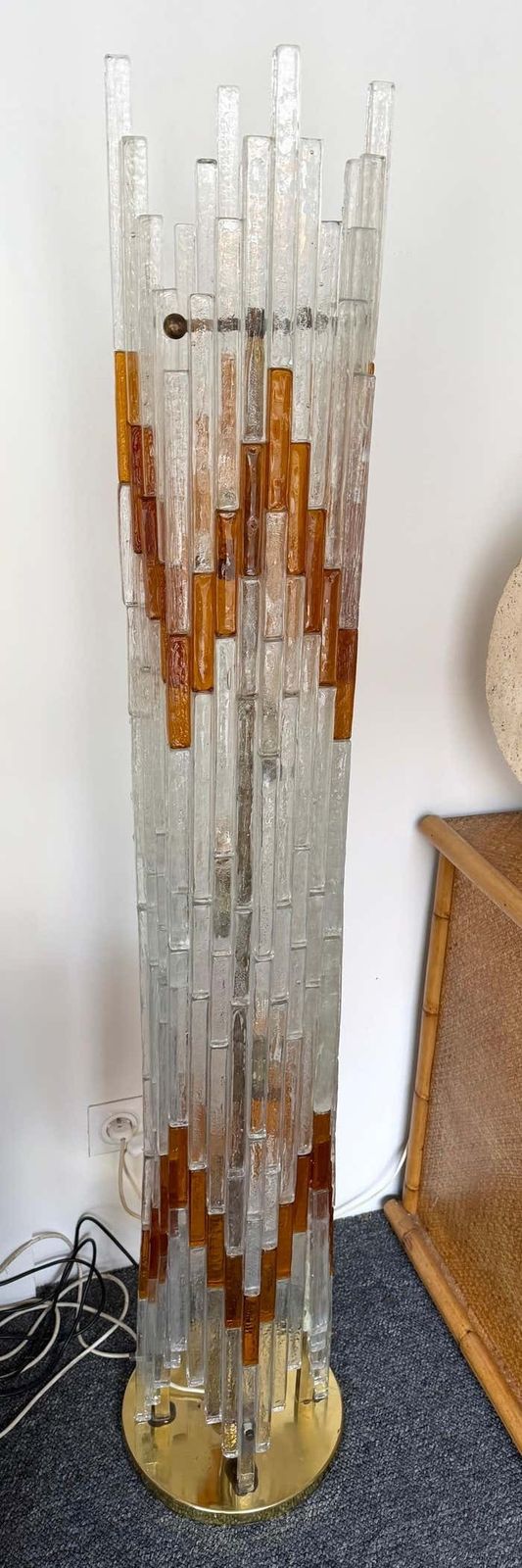 photo vinterior Mid Century Modern Glass Tower Floor Lamp By Poliarte, Italy, 1970s