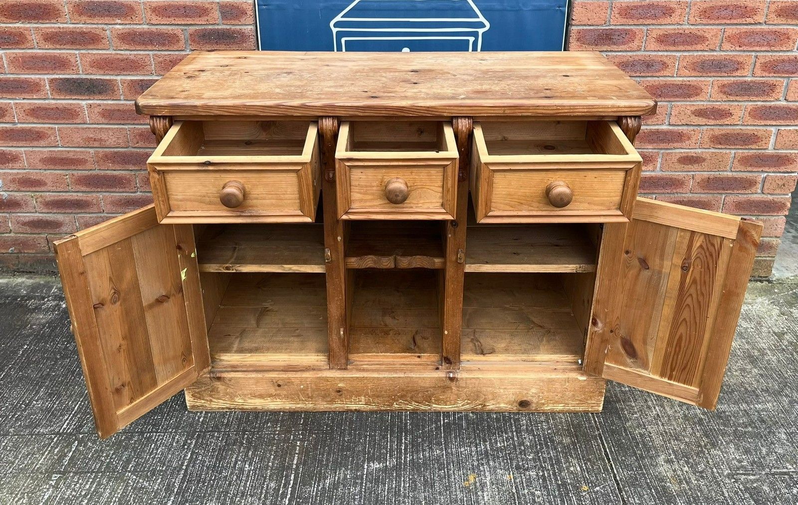 Vintage Victorian Style Reclaimed Rustic Pine Farmhouse Sideboard Dresser Base photo buy