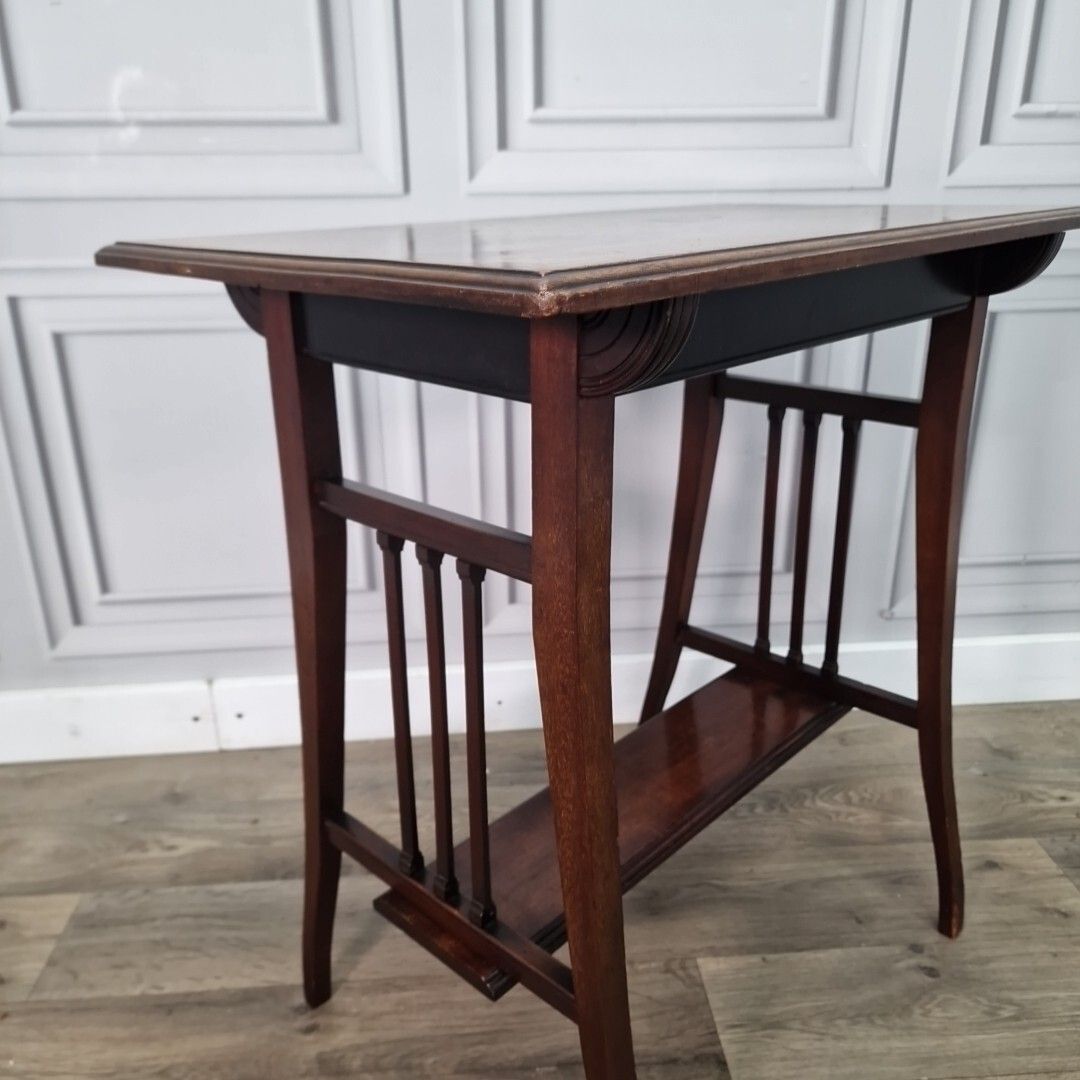 photo furniture Antique Wooden Side Table Victorian Inlaid Window End Top 2 Tier Rosewood?