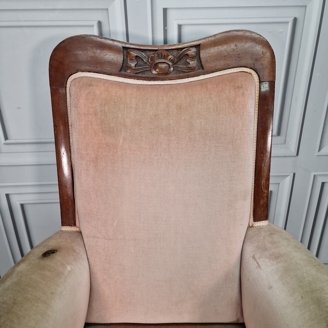 Antique Decorative Armchair Carved Chair Upholstered High Back Edwardian photo vinterior