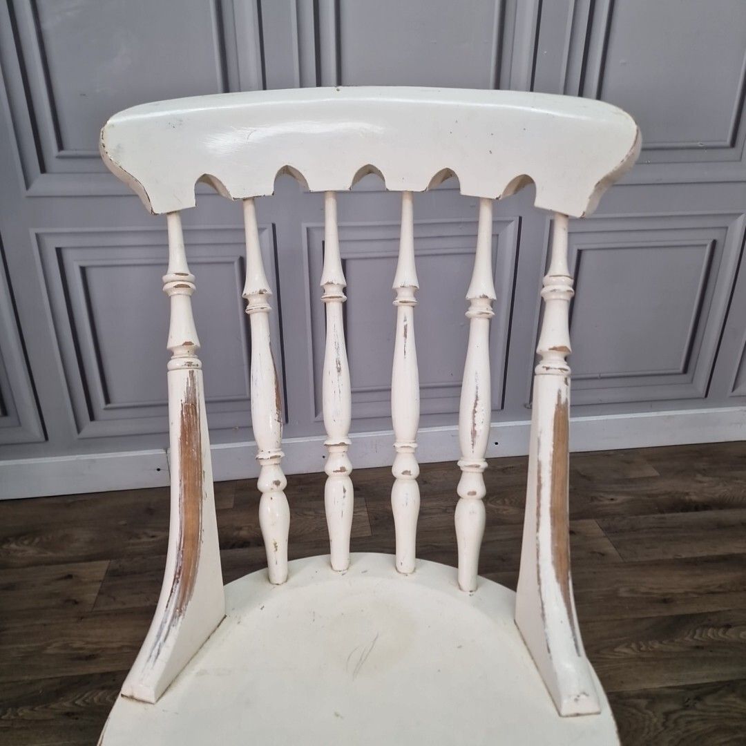 Antique Rocking Chair Vintage Solid Wooden Turned Penny Base Seat Painted photo 110.0
