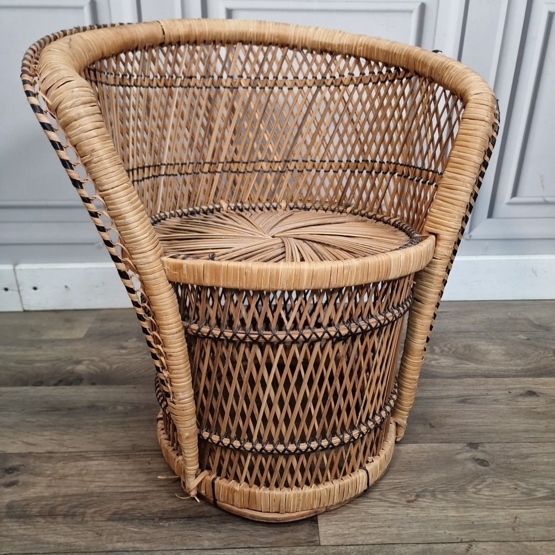 Retro Vintage Childs Chair Small Rattan Bamboo  Mid Century Seat Boho Tiki photo furniture