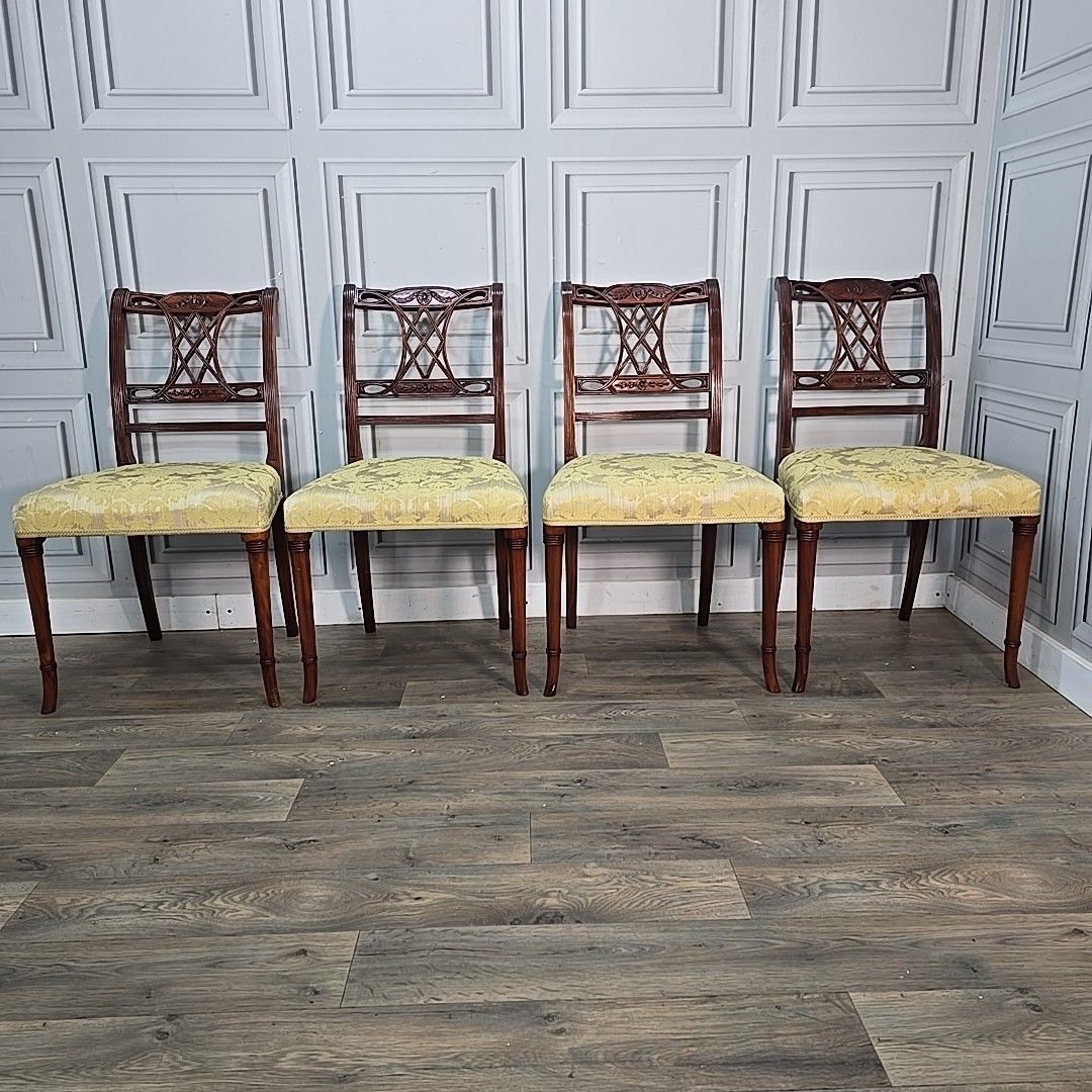 Regency Revival Dining Chairs – Carved Mahogany – Set 4 Antique Style Wooden photo furniture