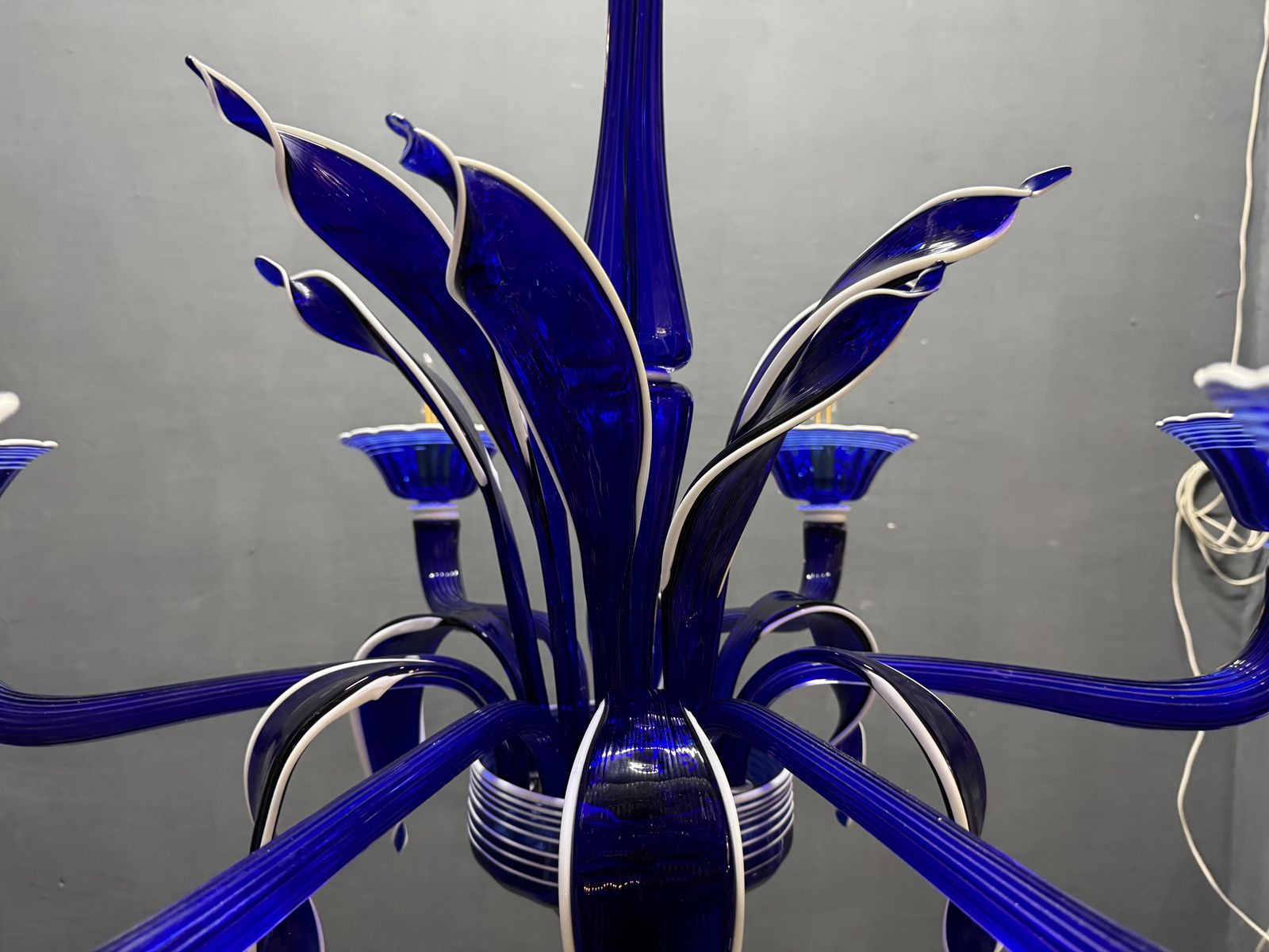 photo furniture Vintage Blue And White Murano Chandelier, Italy, 1980s