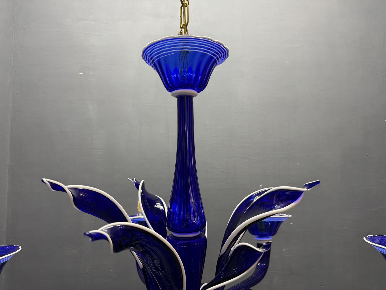 Lighting Vintage Blue And White Murano Chandelier, Italy, 1980s photo