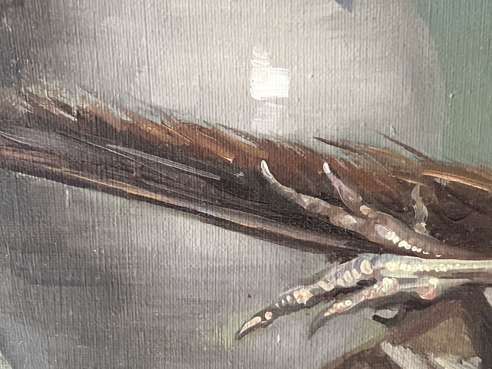 photo furniture French Antique Still Life Oil On Canvas "The Trophy Hunting", Original 1920s Pheasant Painting