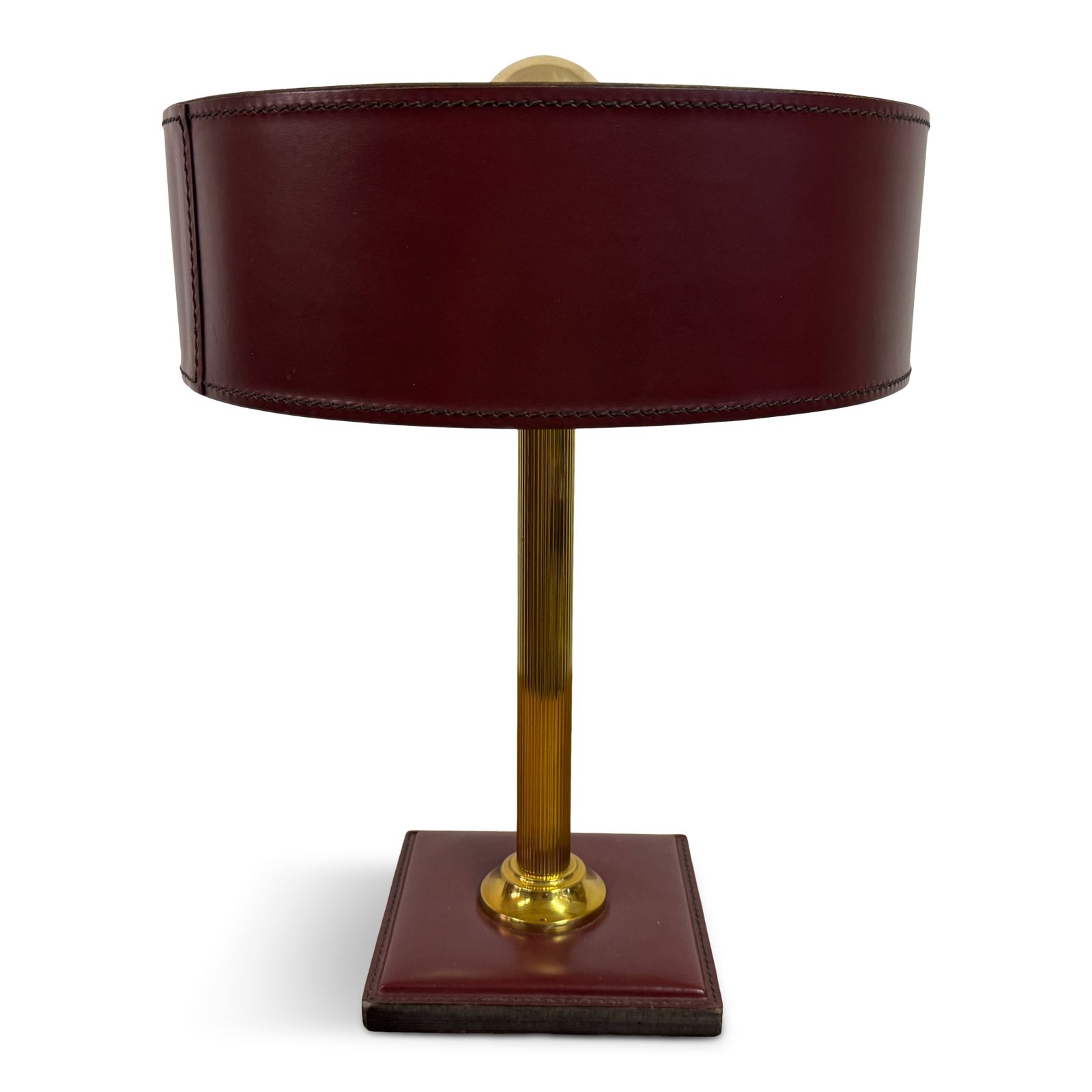 Red Leather Table Lamp In The Style Of Jacques Adnet, France