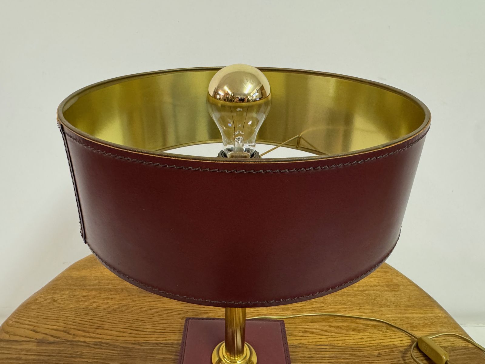 Red Leather Table Lamp In The Style Of Jacques Adnet, France photo vinterior