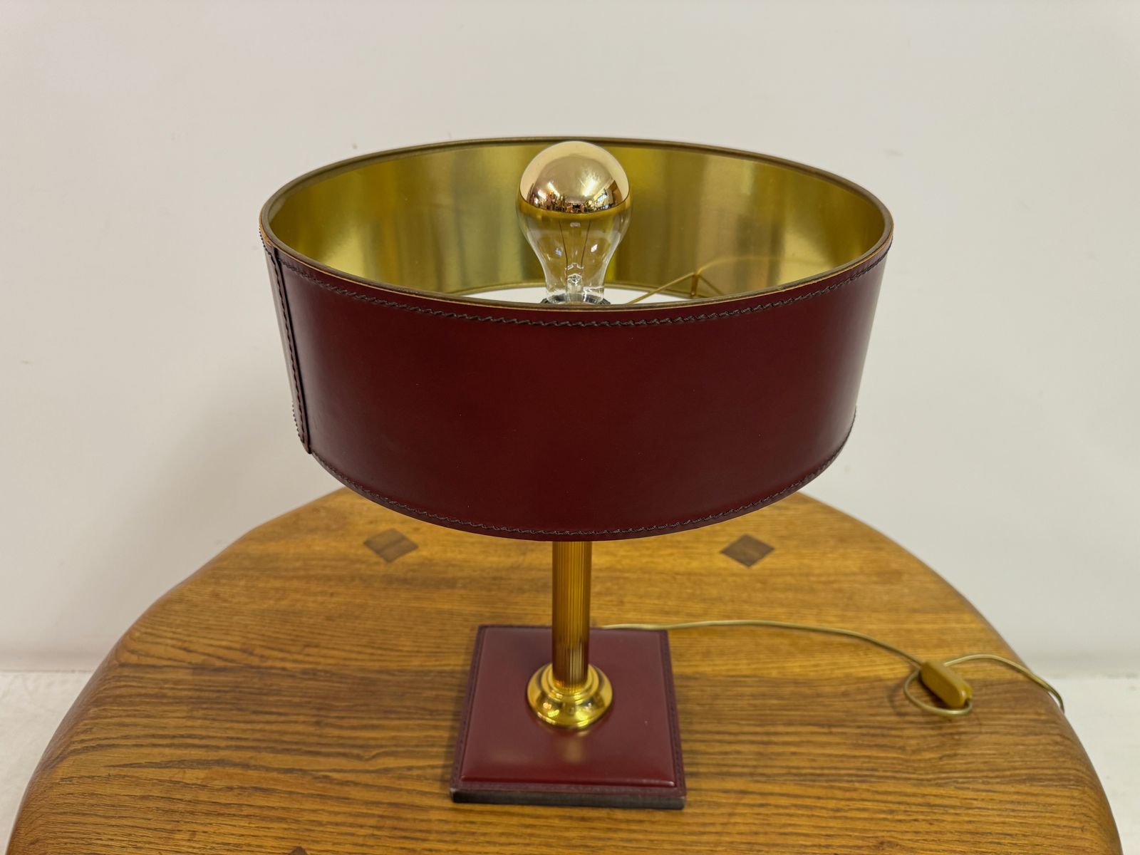Red Leather Table Lamp In The Style Of Jacques Adnet, France photo buy