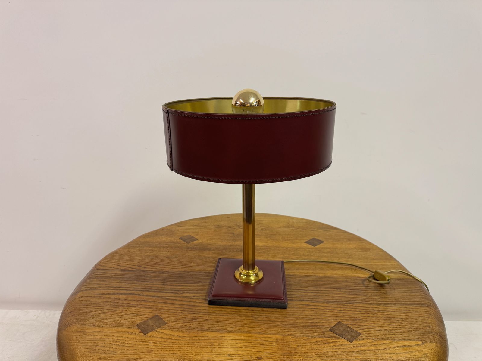 Red Leather Table Lamp In The Style Of Jacques Adnet, France photo vintage