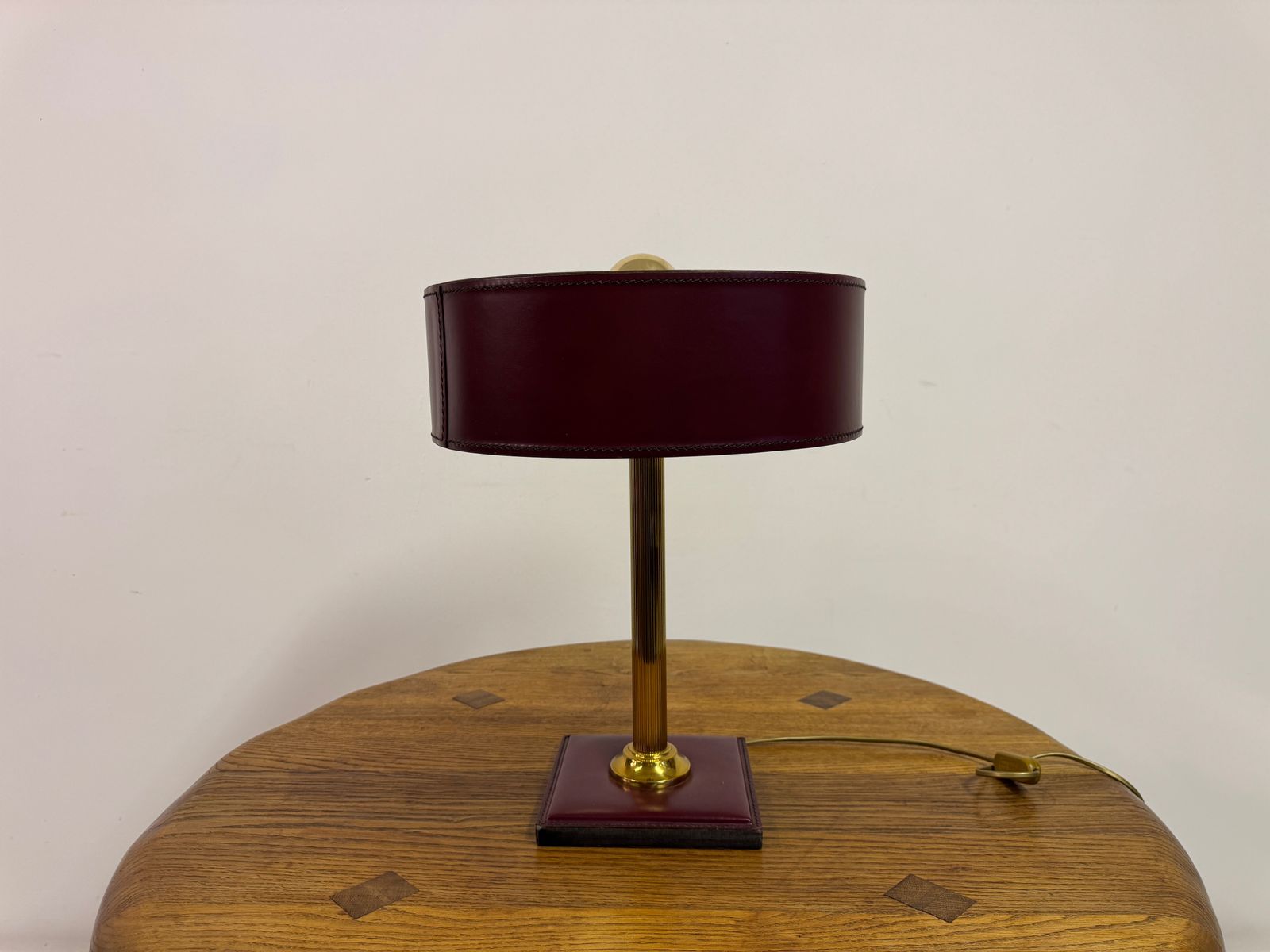 photo furniture Red Leather Table Lamp In The Style Of Jacques Adnet, France
